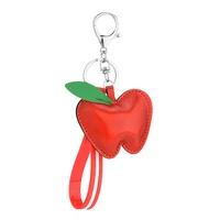 fashion apple fruit leather cord women silver keychain bag pendant quality chic car key chain ring holder jewelry