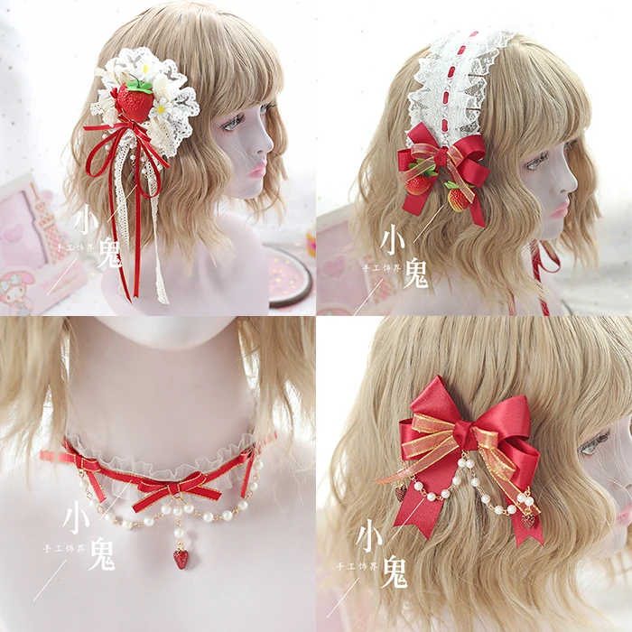 

Sweet Lolita hair band KC strawberry hairpin lolita hair accessories strawberry neck chain clip headband