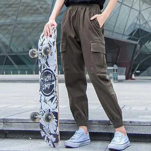 Женские брюки карго большие размеры свободные спортивные с карманами
