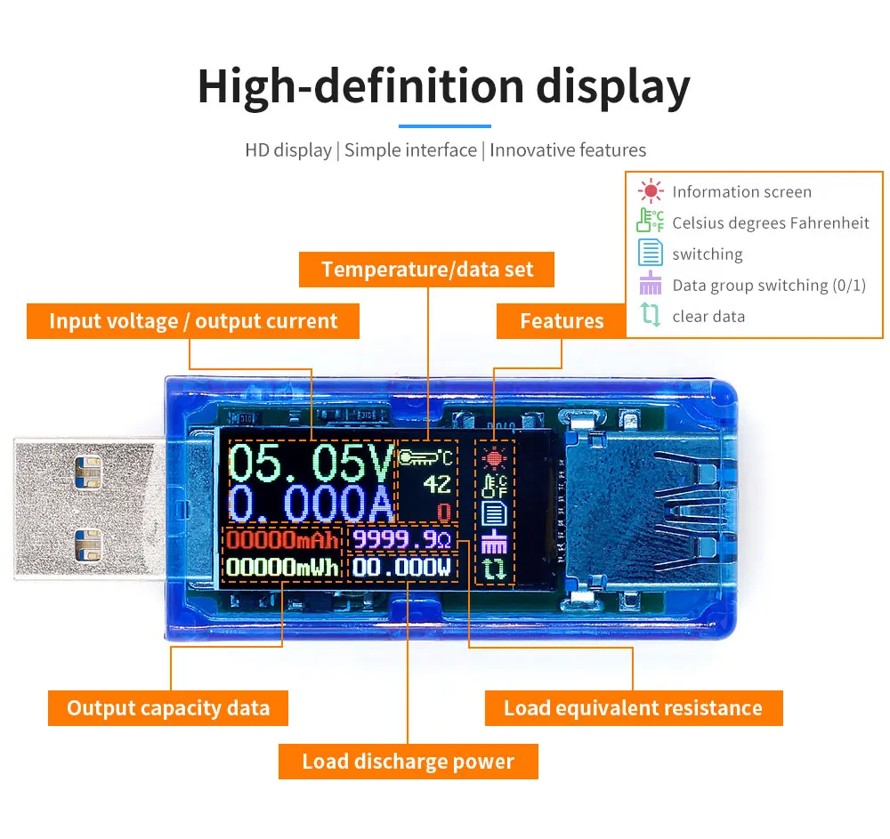 AT34 USB 3,0 цветной ЖК-тестер напряжения тока ЖК-дисплей USB зарядное устройство Тестер измеритель мощности Детектор мобильного аккумулятора