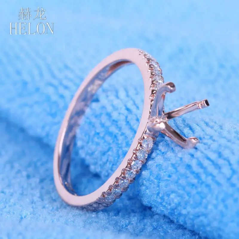 

HELON 7mm Round Solid 14k Rose Gold Solitaire Natural Diamonds Engagement Wedding Semi Mount Ring For Women Trendy Fine Jewelry