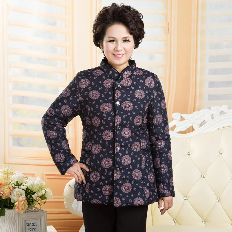 Winter jacket women's middle-aged cotton women's Chinese plus velvet thick printed women's cotton jacket 2019 new style