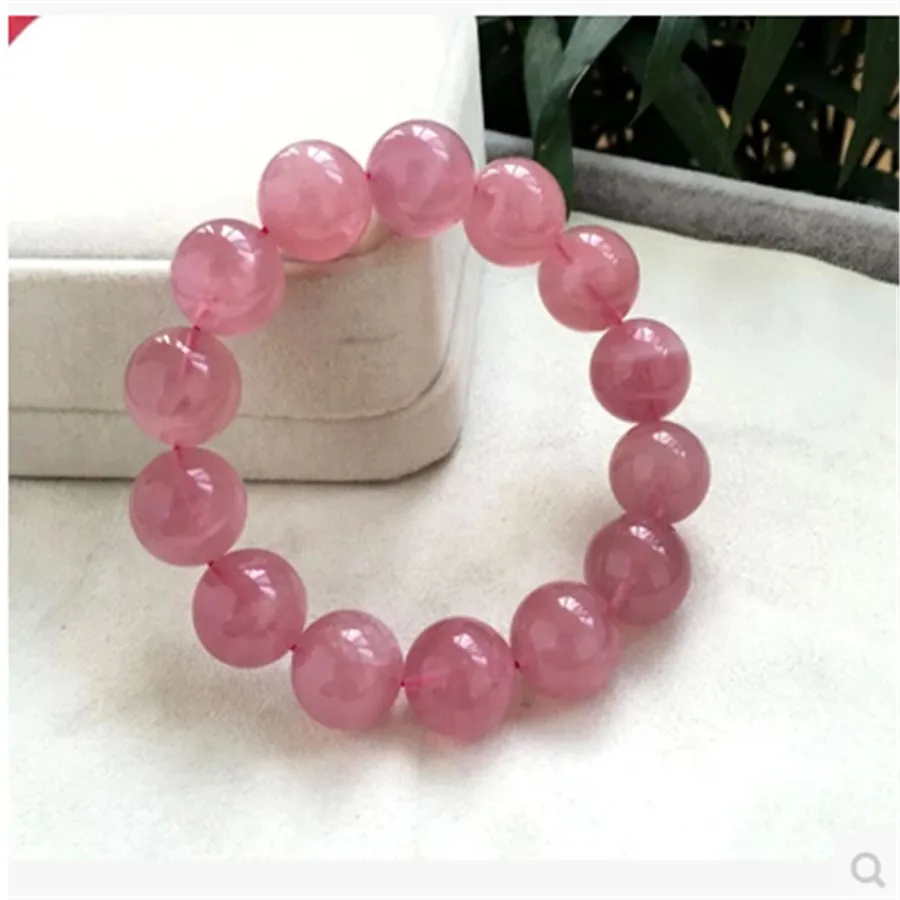 

New Arrival 7-16mm Natural Genuine Madagascar Quartz Strand Bracelets For Women Pink Charm Round Crystal Beads Bracelet