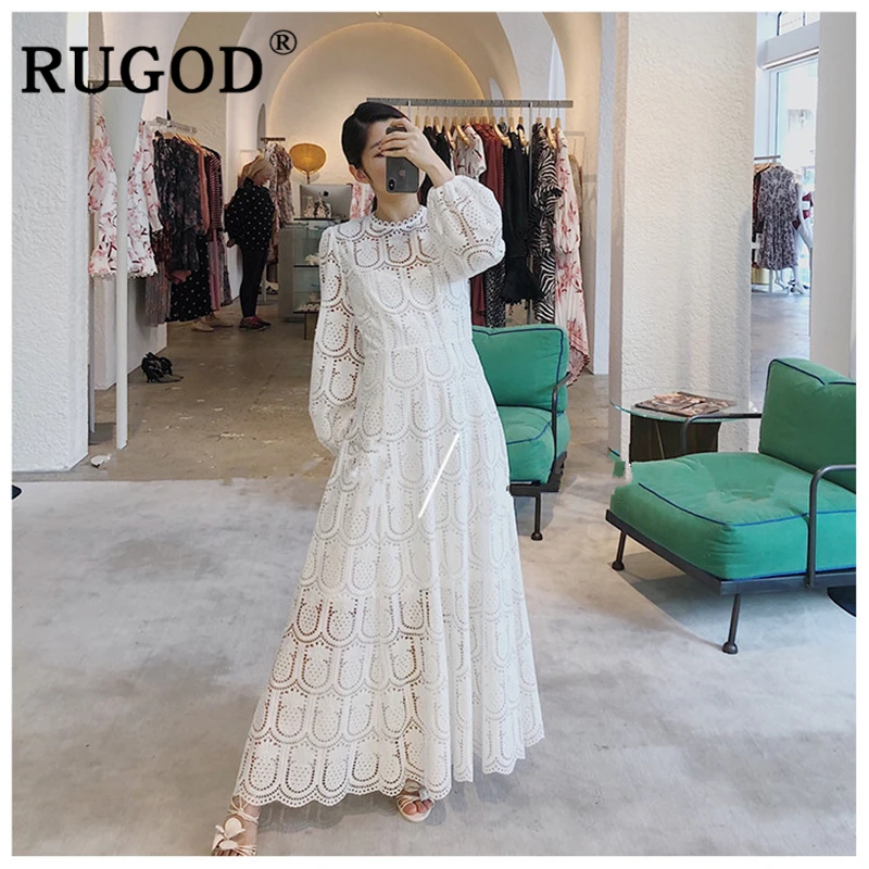 RUGOD Элегантное Белое Женское летнее платье с вышивкой модное оборками и