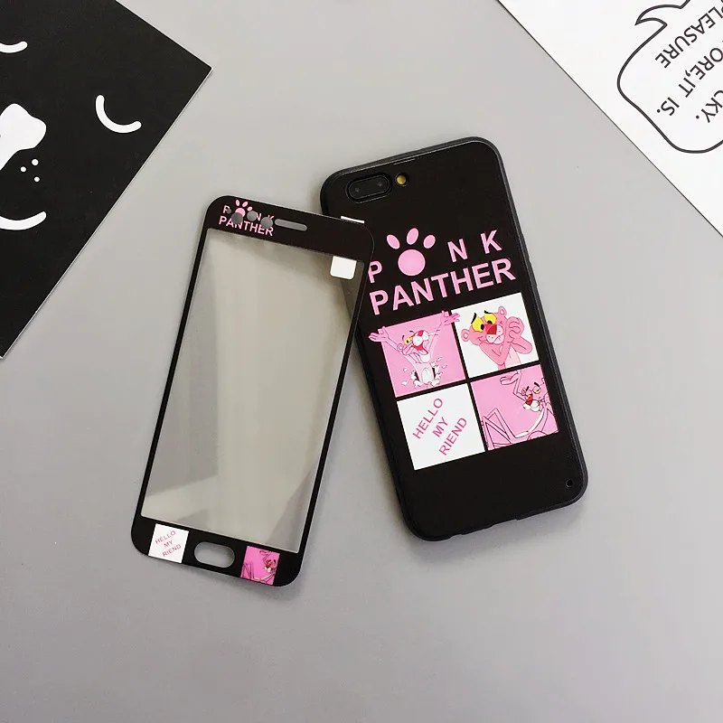 For Oppo r11s back case cute for r9s plus Pink Panther phone cover &amp cartoon tempered glass from film soft edge r15 r11 |