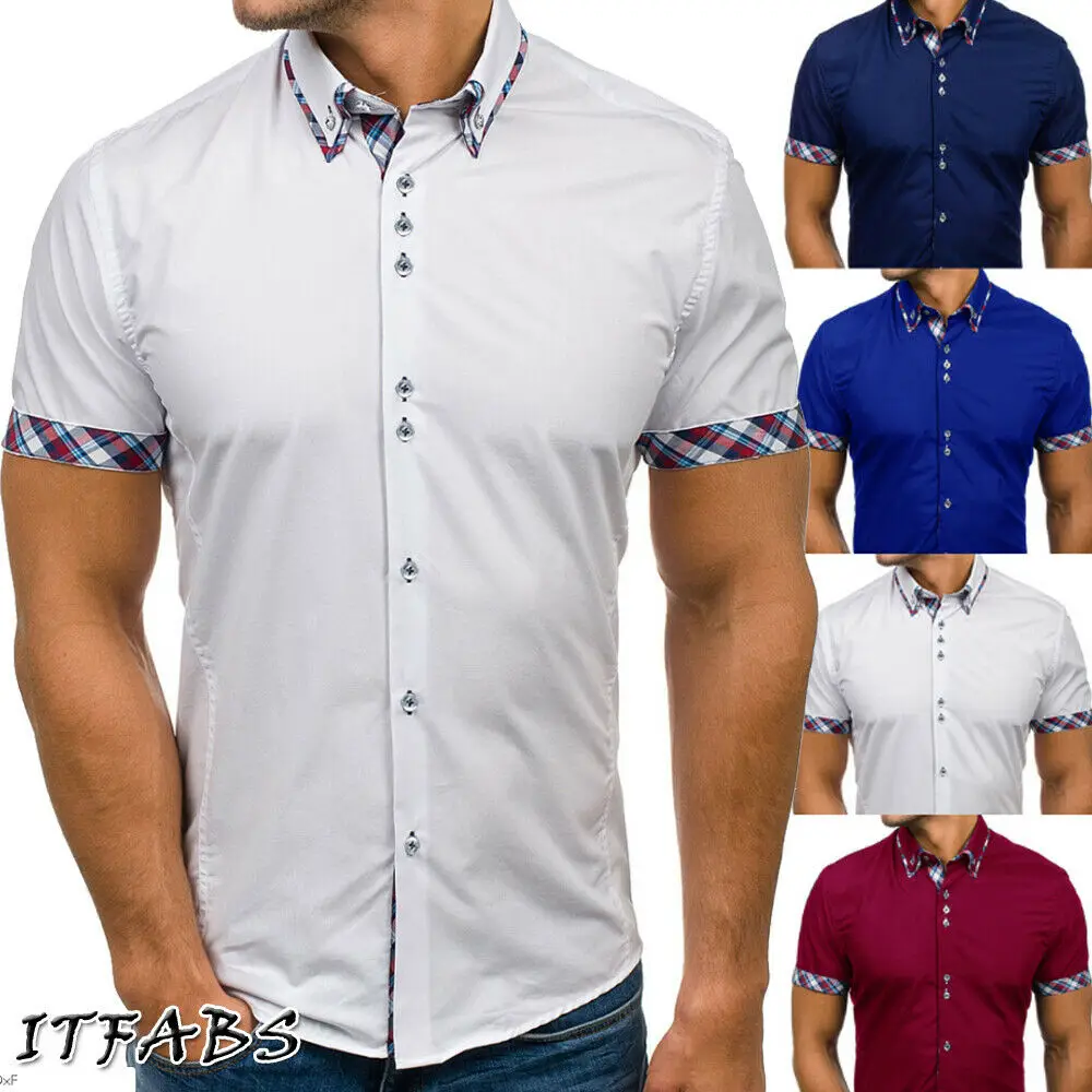 Рубашка мужская хлопковая с коротким рукавом стильная блуза в клетку деловой