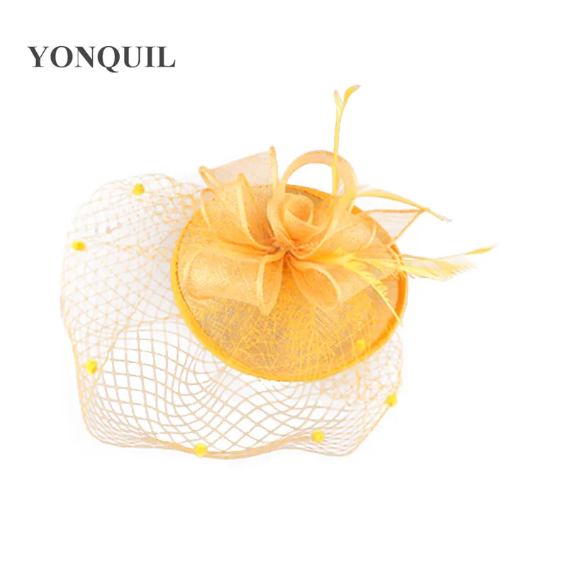 

Royal Blue Sinamay Wedding New Hair Fascinator For Women Elegant Iady Cocktail Church Headpiece Bridal Mesh Marry Hair Accessory