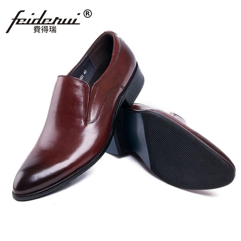 Pointed Toe Slip on Man Casual Shoes Genuine Leather Male Bridal Office Loafers Luxury Brand Designer Men's Wedding Flats DK88 | Обувь