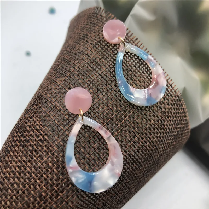 

Fashion Tortoise Color Leopard Print Acrylic Acetic Acid Sheet Geometric water drop Long Earrings for Women