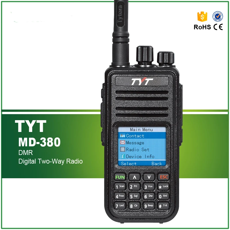 

Hot Sell Original TYT DMR Digital Walkie Talkie MD-380 UHF 400-480MHZ Digital Two Way Radio MD380 with Cable and Software