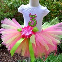 colorful baby girls flower tutu skirts infant fluffy tulle party tutus pettiskirts with ribbon bow and headband set kids skirts