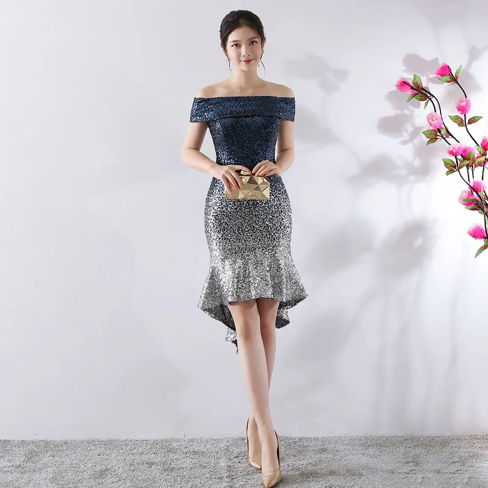 Роскошное женское короткое платье с блестками Vestidos открытыми плечами без