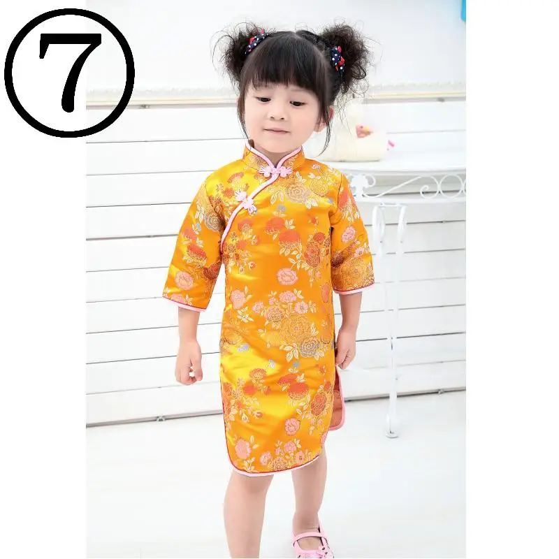 Plum Blue Baby Girl Dresses Chinese Spring Festival Children Clothes Girls One-Piece Cheongsam Kids Dress Chi-Pao Costumes Silk | Детская