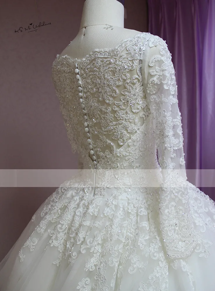 Пышное винтажное кружевное свадебное платье с длинным рукавом Vestido de Noiva Manga Longa, свадебные платья, бальное платье с бусинами, свадебные платья