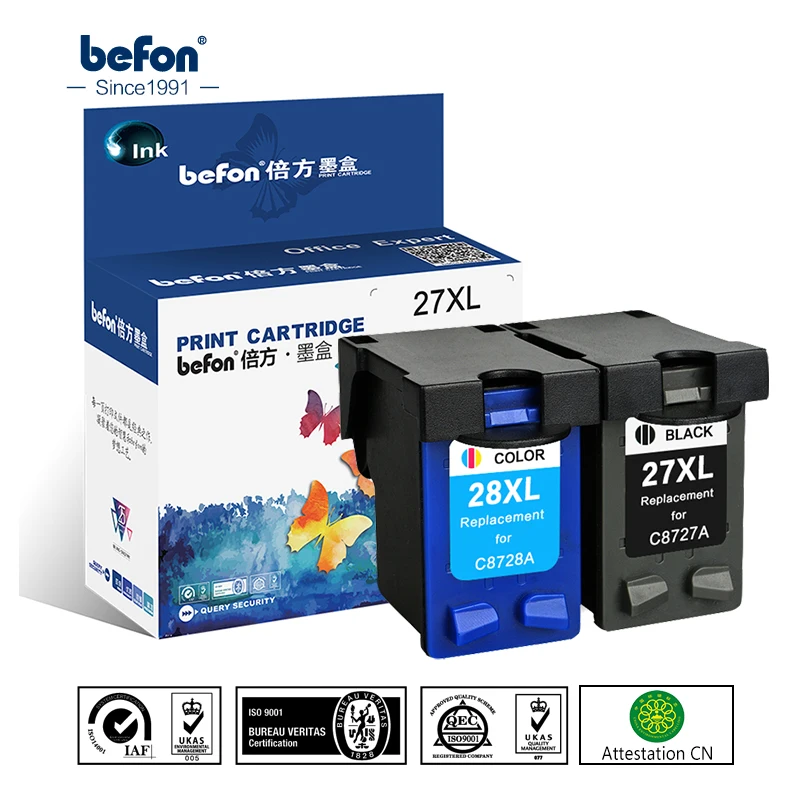 Совместимый чернильный картридж befon сменный для HP 27 28 Officejet 4255 4256 5608 5609 Deskjet 3320 3323 |