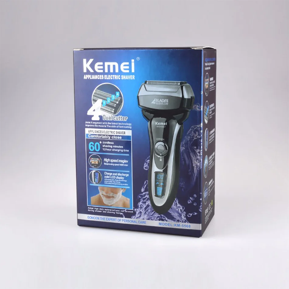 Kemei Водонепроницаемая IPX6 электробритва с ЖК дисплеем перезаряжаемая возвратно