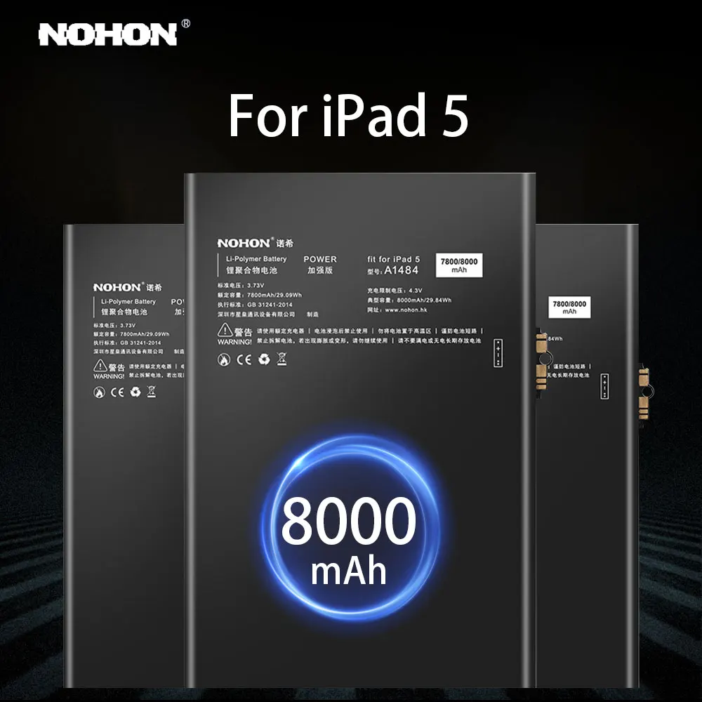 Nohon Аккумулятор для iPad 5 воздуха iPad5 A1474 A1475 A1484 8000 mAh Замена Bateria литий полимерный