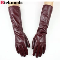 38 cm long sheepskin gloves womens fashion color leather finger gloves with velvet lining to keep warm in autumn and winter