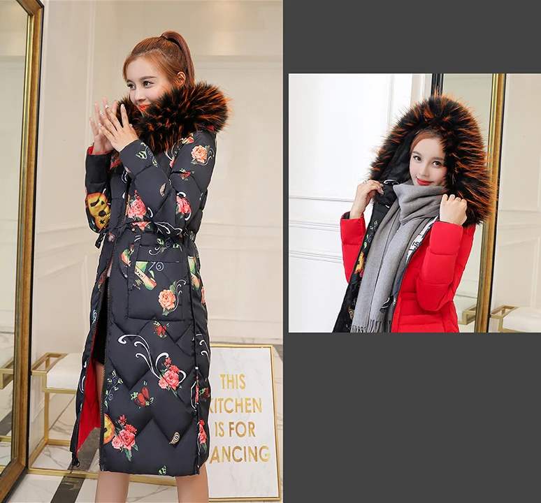Women long parkas coat-25degrees both side wear Thicken warm big fur collar jacket coats Casual female winter outwear parkas