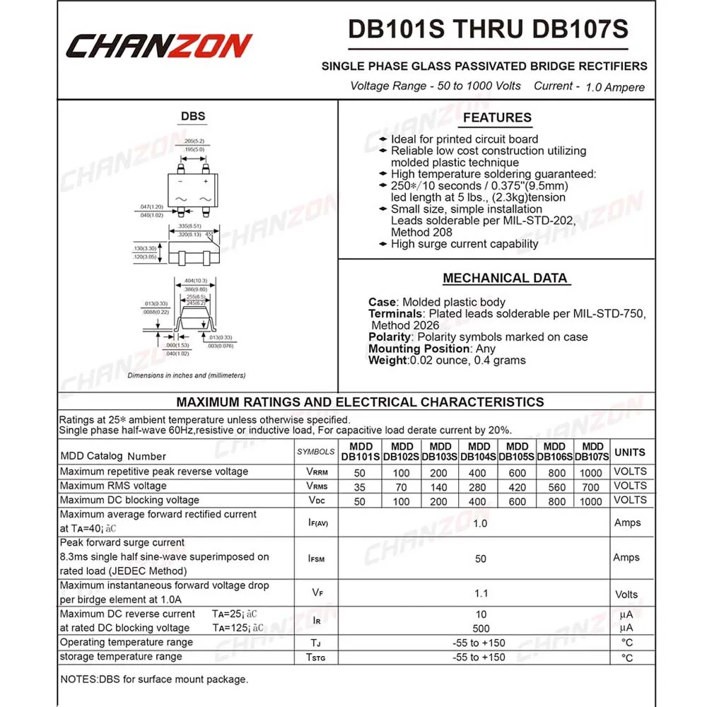 50 шт. DB107S SMD мост выпрямительный диод 1A 1000 V DB-S(лапками углублением SOP-4) однофазный 1 Ампер 1000 Вольт DB107-S кремния диоды для подавления переходных скачков напряжения