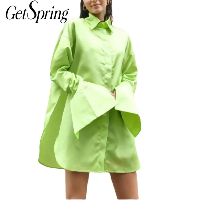 GETSPRING женские блузки флуоресцентная зеленая женская рубашка однобортный женский