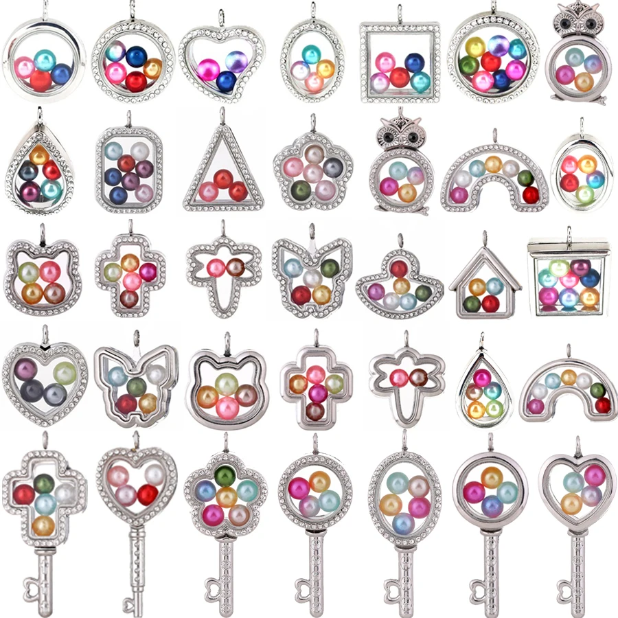 

Magnetic Glass Floating Charms Locket Pendant Crystal Memory Photo Lockets 35 Styles to Chose