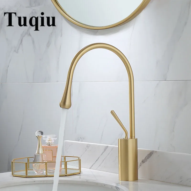 Basin Faucets Brushed Gold/Black/White Sink Faucet Brass Faucet Single handle Kitchen Faucet Swivel Sink Water Crane New Arrival