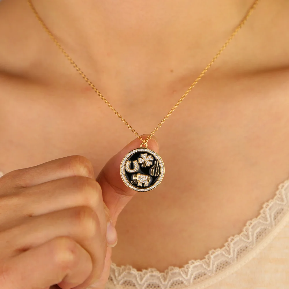 Ожерелье с подвеской в виде цветка слона черной эмали|Колье| |