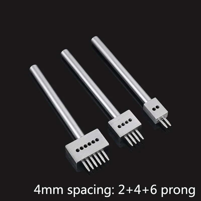 4mm 1set 3pcs Кожаный Craf 1,0 мм круглое отверстие пунша ряд зубец шить резак, инструменты для макияжа, сшитые вручную отверстие 2/4/6 отверстий 4/5/6 мм расстояние - Цвет: 4mm 1set 3pcs