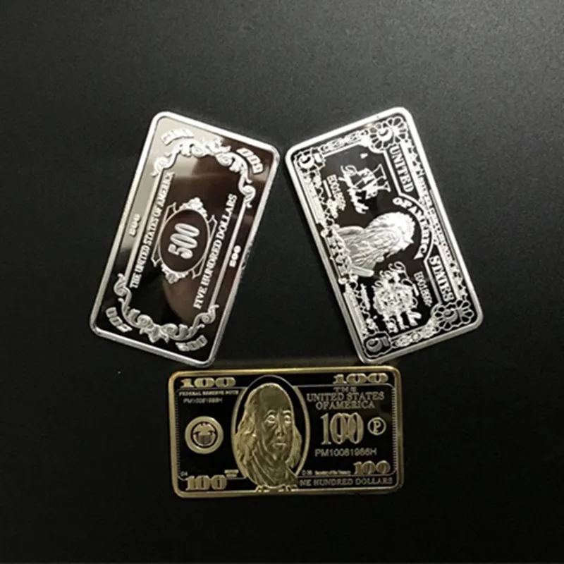 3 pcs The USD 5 100 500 United States dollars ingot 24k real gold silver plated 50 mm x 28 souvenir decoration bullion bar |