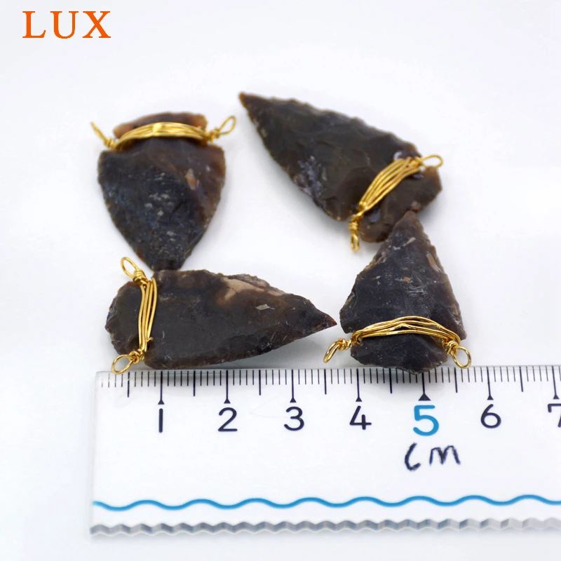 Wire Wrapped Raw Natural Jaspers Obsidian Stones Arrowhead Connector Pendant Brown black Arrow Charm handmade craft Jewelry | Украшения и