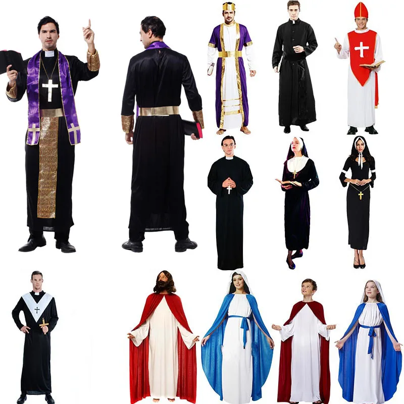 Adults Priest Nun Costume Men Women Missionary Cosplay Costumes Halloween Carnival Party Dress Supplies Purim | Тематическая одежда