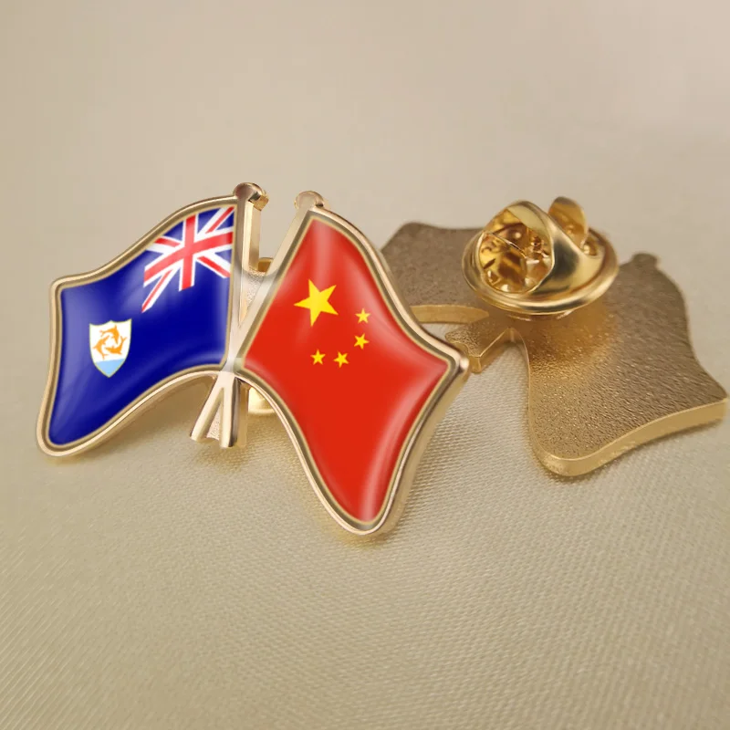 

Anguilla and China Crossed Double Friendship Flags Lapel Pins