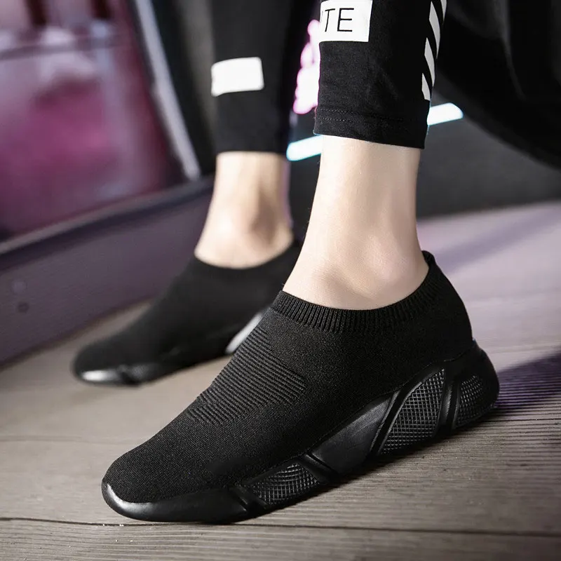 All Black MWY дышащие зимние ботильоны; женские носки; женские кроссовки; Повседневная Эластичная теплая обувь на платформе; Mujer tenis feminino - Цвет: All Black