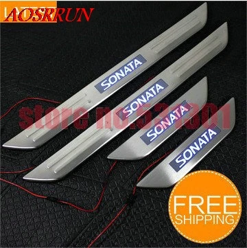

LED Stainless Steel Door Sill Scuff Plate FOR Hyundai Sonata YF 8 Gen 2011 2012 2013 car accessories car-styling 3D sticker