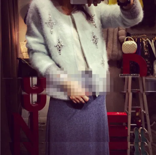 SMTHMA 2021 New Autumn &amp Winter Knitting Sweater Cardigan Solid Color Diamond Mosaic Mink Cashmere Sweaters Female Jacket Coats |