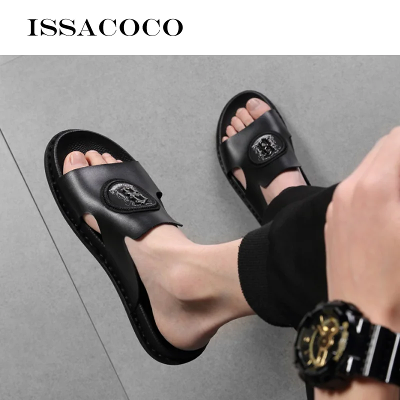 Шлепанцы ISSACOCO мужские для дома натуральная кожа модные сандалии пляжные тапочки