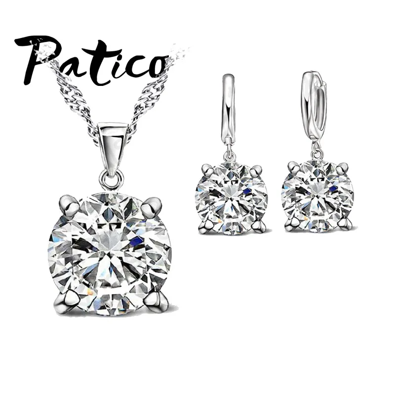 Набор ювелирных изделий из стерлингового серебра 925 пробы 4 когти фианит подвеска