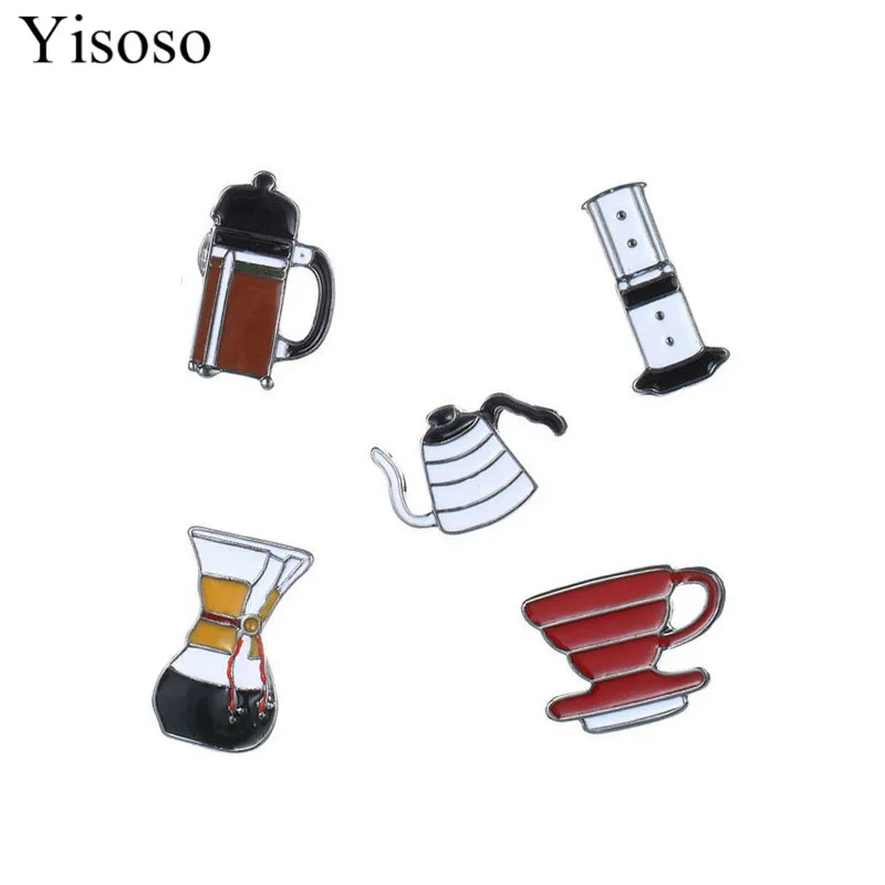 Yisoso 5 шт./компл. Отдел кофе серии чашка брошь куртка джинсовая рубашка воротник