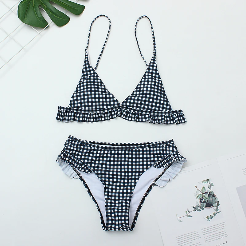 Лидер продаж Bikini2019 клетчатый женский комплект бикини сексуальный черный и белый