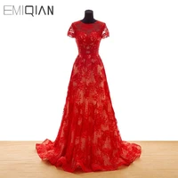 free shipping real photos popular a line cap sleeves red lace evening dress