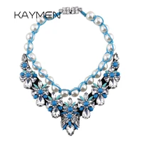 kaymen bohemia style weaving imitation pearls with multi layers crystals rhinestones womens statement chokers necklace