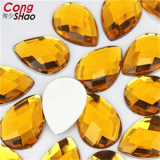 Yellow Cong Shao 80 шт. 18*25 мм акриловые стразы в виде капли слезы с плоской задней стороной, камни и кристаллы для костюмированных поделок, пуговицы без отверстий CS592 - Цвет: Yellow