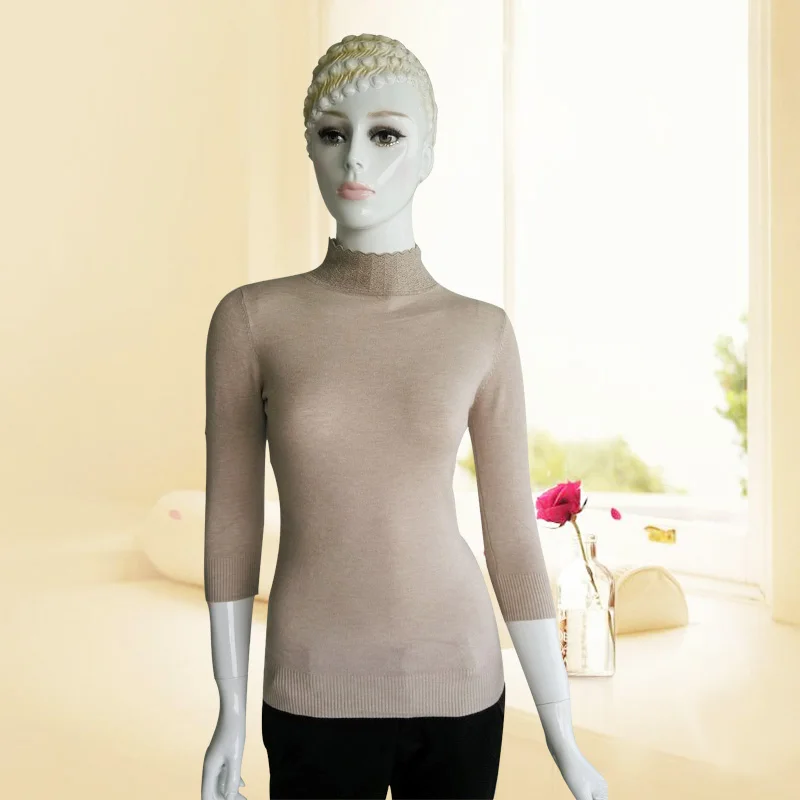 2019 New Arrivals Women Sweater Knitted Three Quarter Sleeve Turtleneck Cashmere Pullover Winter Sweaters Sweter Mujer Pullovers | Женская