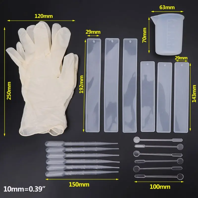 1 Набор прямоугольной силиконовой формы закладки DIY прессформы эпоксидной смолы