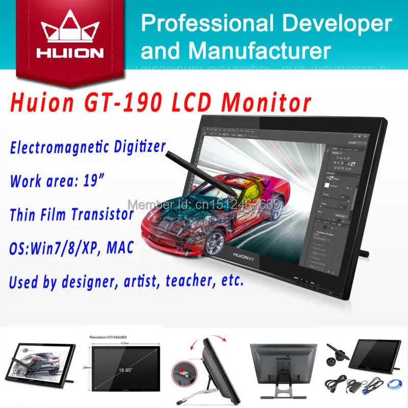 Перьевой дисплей монитор Huion GT-190 интерактивная HD жк-монитор почерк панель
