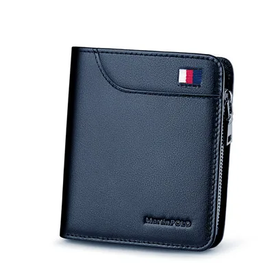 Blue-MP1003 MartinPOLO мужской кошелек из натуральной кожи Кожаный портмоне с молнией из натуральной кожи Держатель карты Кошелек Повс - Цвет: Blue-MP1003