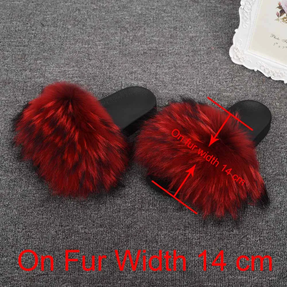 Rac Red 14cm 14 см; широкие меховые шлепанцы; Новинка; тапочки из натурального меха енота; женские Ползунки; сезон лето-осень; домашние тапочки наивысшего качества; S6047 - Цвет: Rac Red 14cm