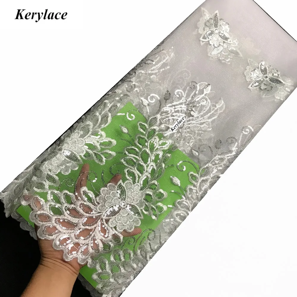 Последняя качественная белая кружевная ткань в африканском стиле с пайетками