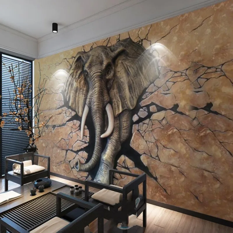 3D стерео рельефный слон настенная задняя стенка пользовательские большие фрески